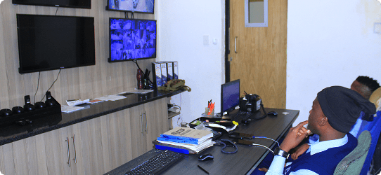 Control room with security monitors